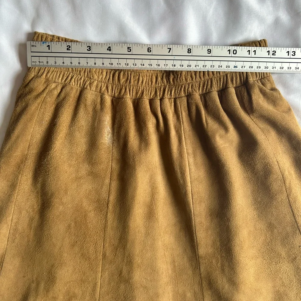 Vakko Vintage Suede Leather Skirt Long Lined Sz S Elastic Stretch Waist